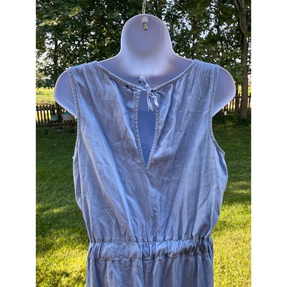 Demin Sleeveless Light Blue Jumpsuit With Adjustable Waist Tie & Wide Legs M - Picture 9 of 11